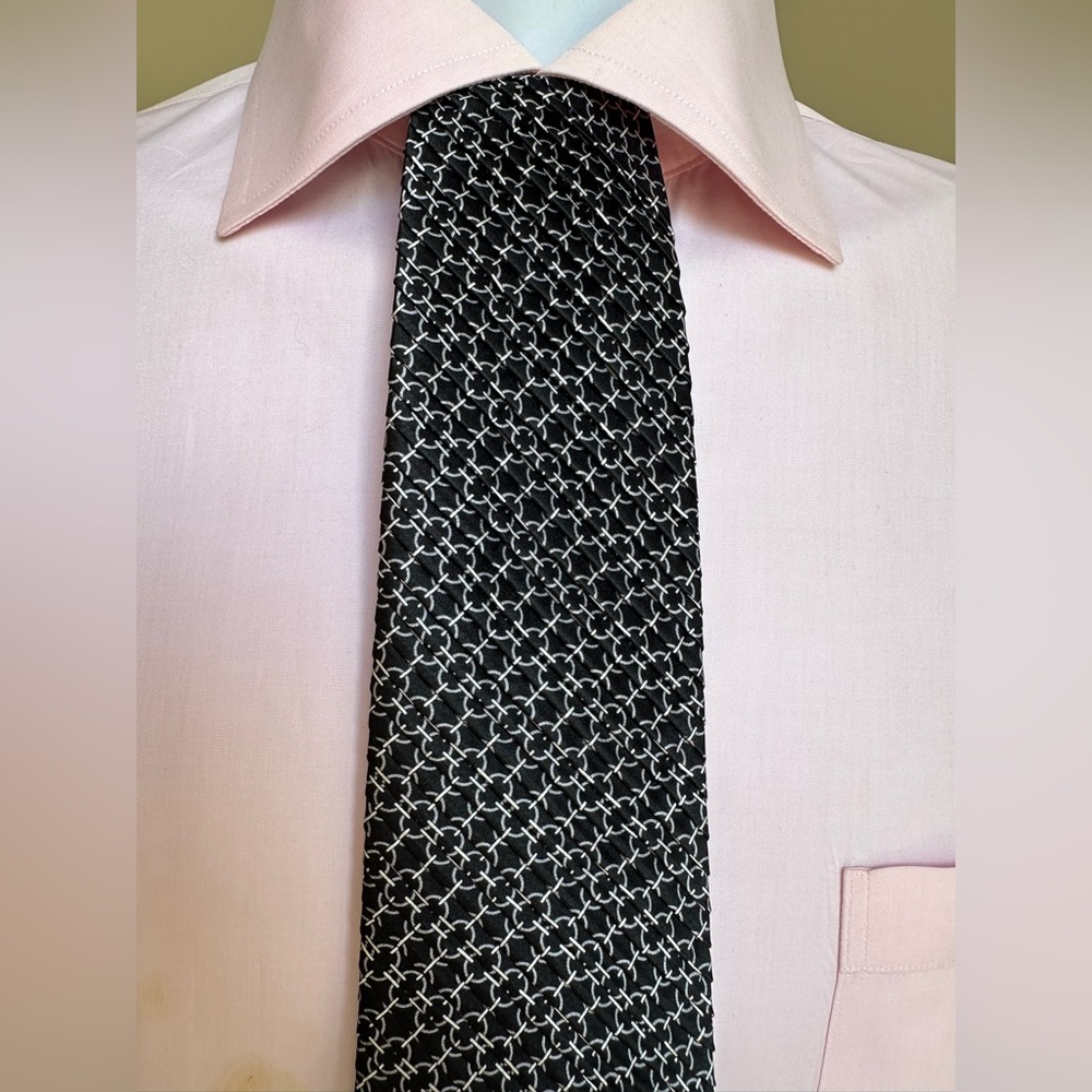 A. Testoni Black and White Handmade 100% silk tie.